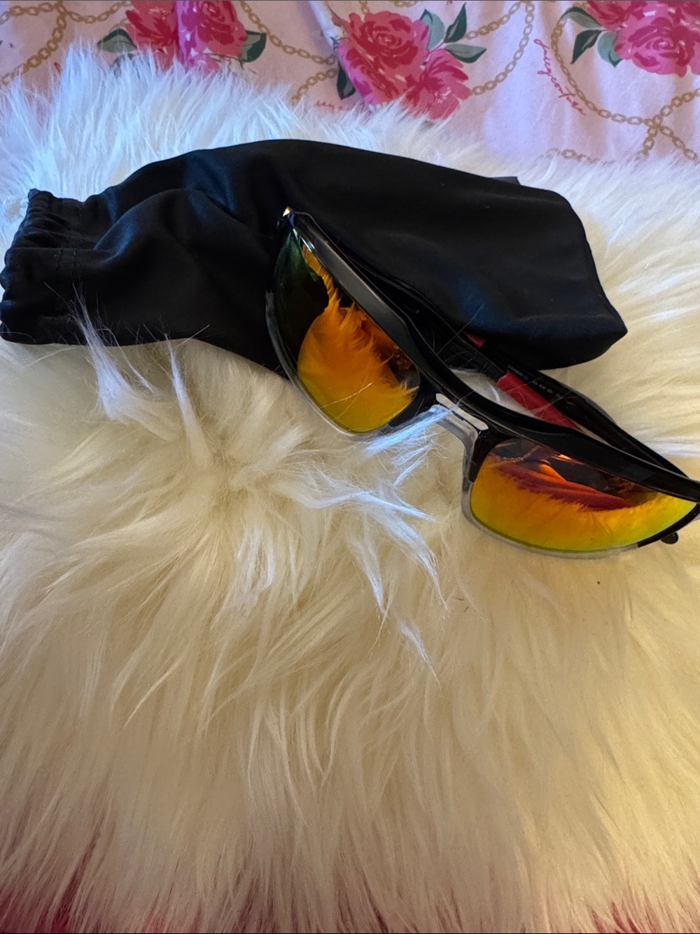 Men's Black Sport Sunglasses with Orange Mirrored Lenses